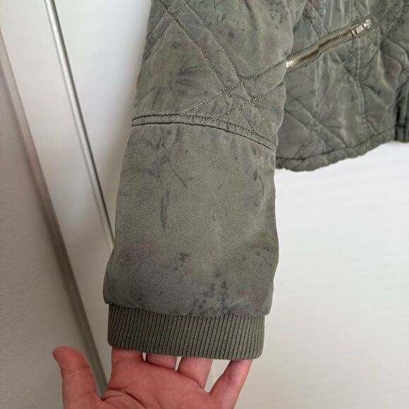 Anthropologie Bomber Jacket Womens Size L Olive Green Floral Full Zip Lyocell - Picture 3 of 11
